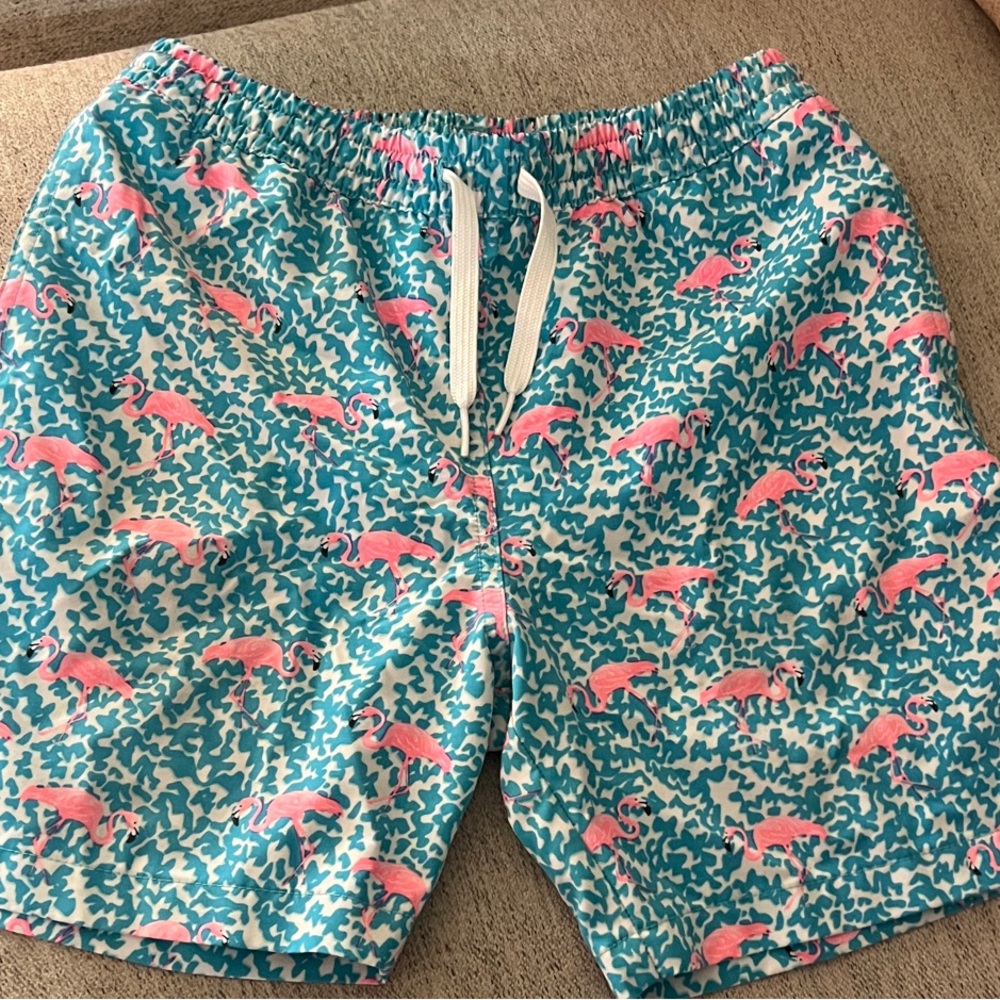 Chubbies Kids Blue and Pink Flamingo Swim Trunks